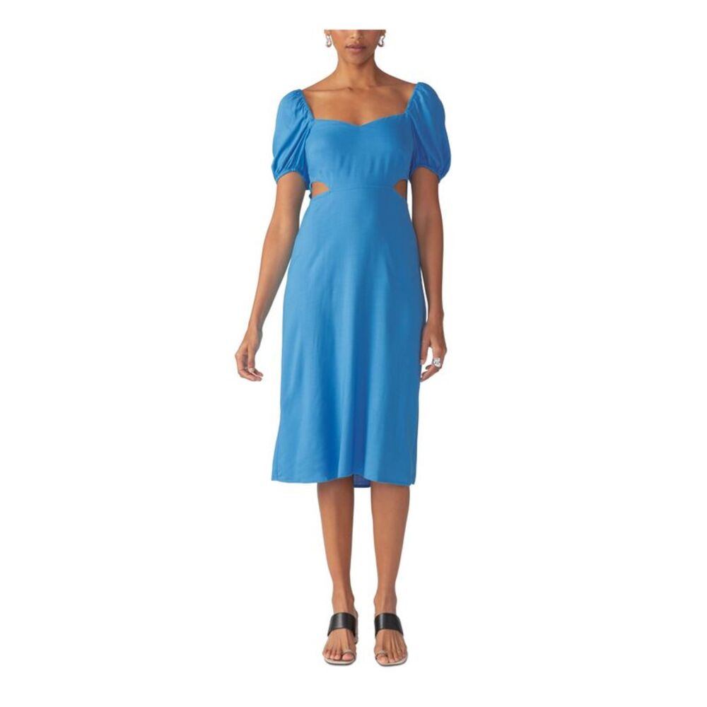 SANCTUARY Womens Blue Tie Back Pouf Sleeve Midi Party Sheath Dress 6